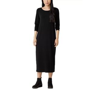 Eileen Fisher Women's Slim Fit Long Sleeve Jersey Dress Black Size XS NEW